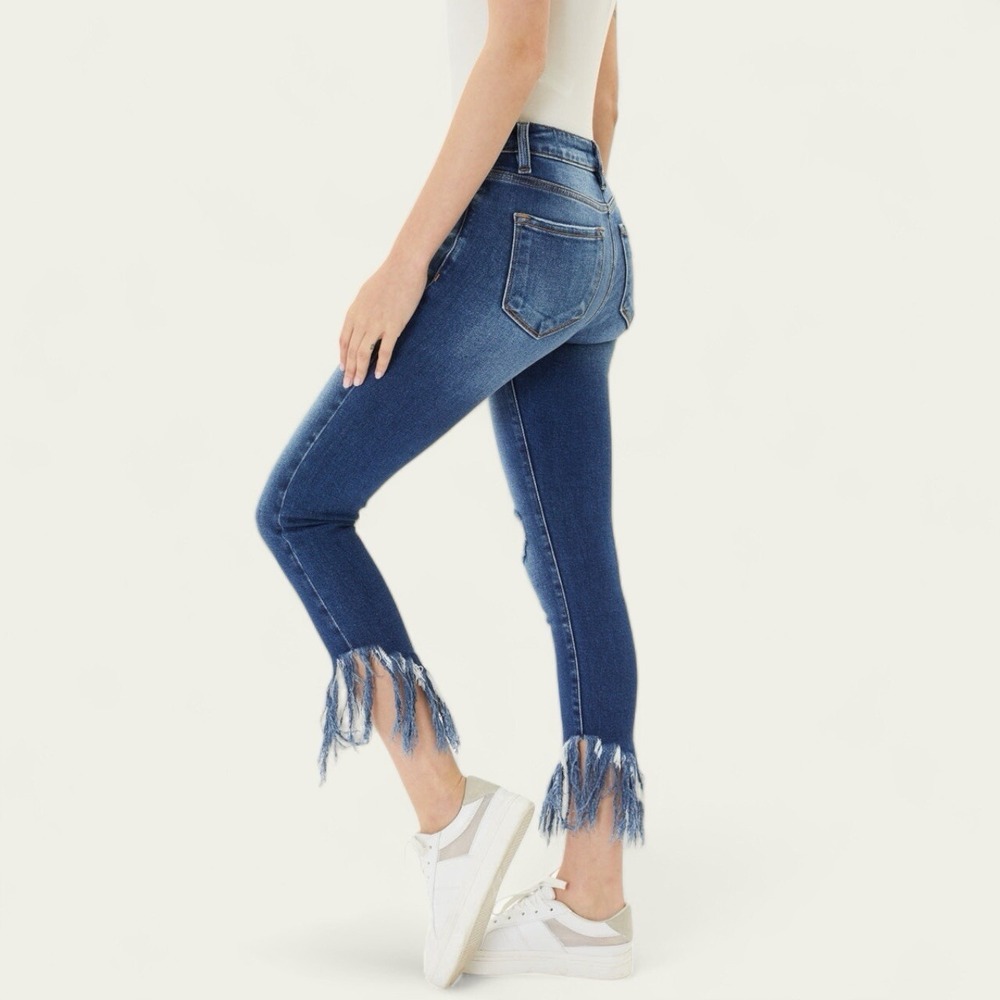 KanCan Audrina Mid Rise Distressed Fringe Ankle Skinny Jeans Women's Size 25 - Picture 3 of 14